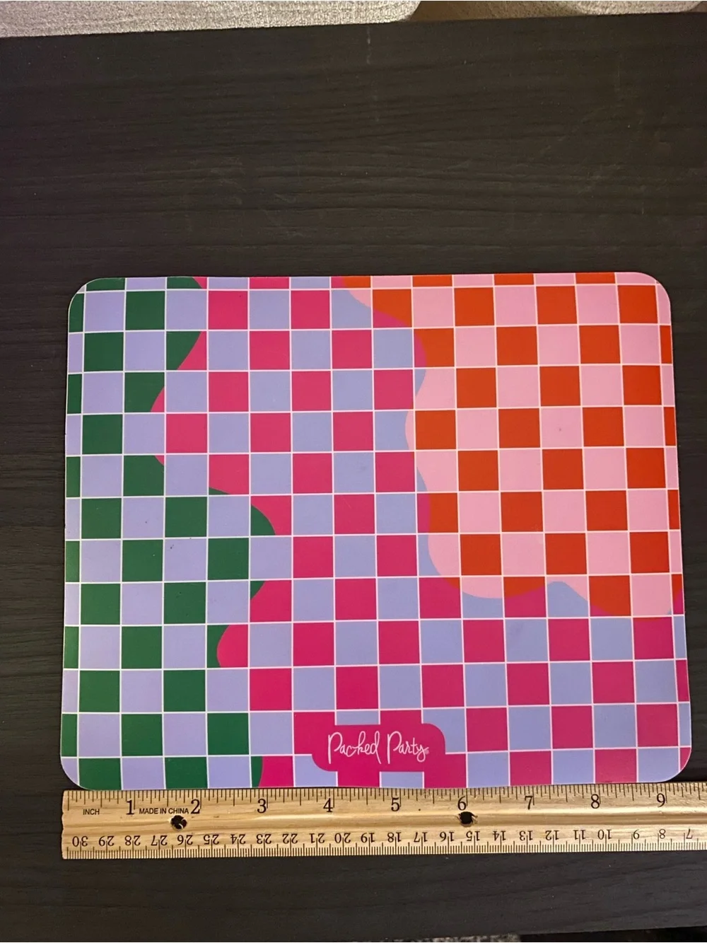 Packed Party Green Pink Red Purple Checkerboard Abstract Mousepad Dopamine Decor